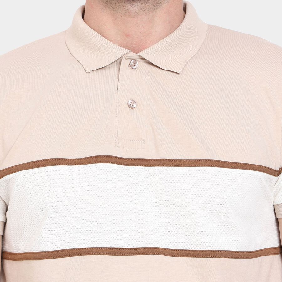 Men's Collared Half Sleeves T-Shirt , Beige, large image number null