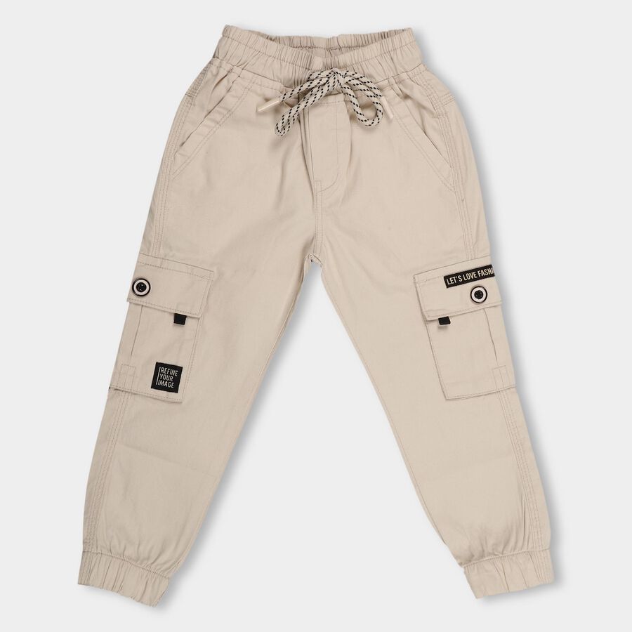 Boys' Light Beige Regular Fit Cargo Trousers, Off White, large image number null
