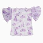 Girls' Soft Lavender Purple Round Neck Casual Floral Printed T-Shirt, लाइलेक, small