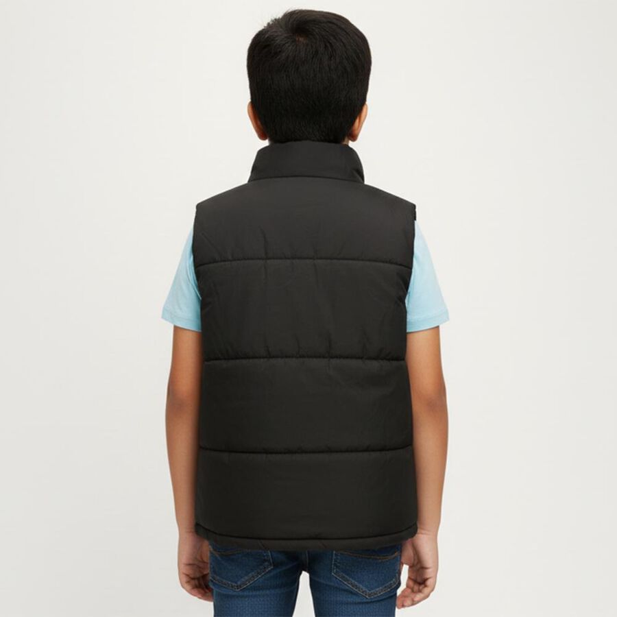 Boys Jet Black High Neck Casual Jacket, काला, large image number null