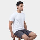 Men's White Round Neck Athleisure T-Shirt, सफ़ेद, small