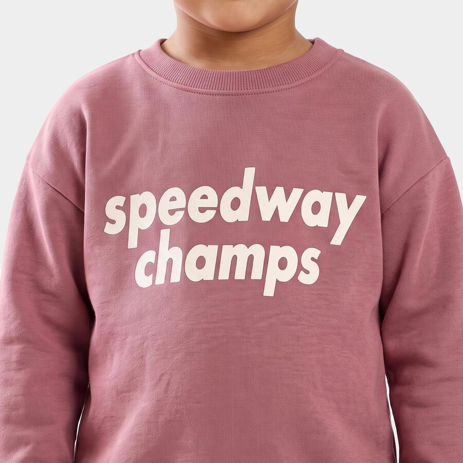 Boys' Pink Crew Neck Pullover Sweatshirt, गुलाबी, large