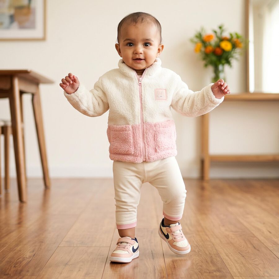 Infants' Light Pink High Neck Zip-Up Sweatshirt, Light Pink, large