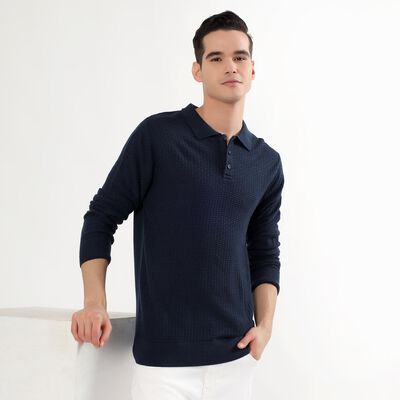 Men's Deep Midnight Navy Polo Neck Classic Pullover