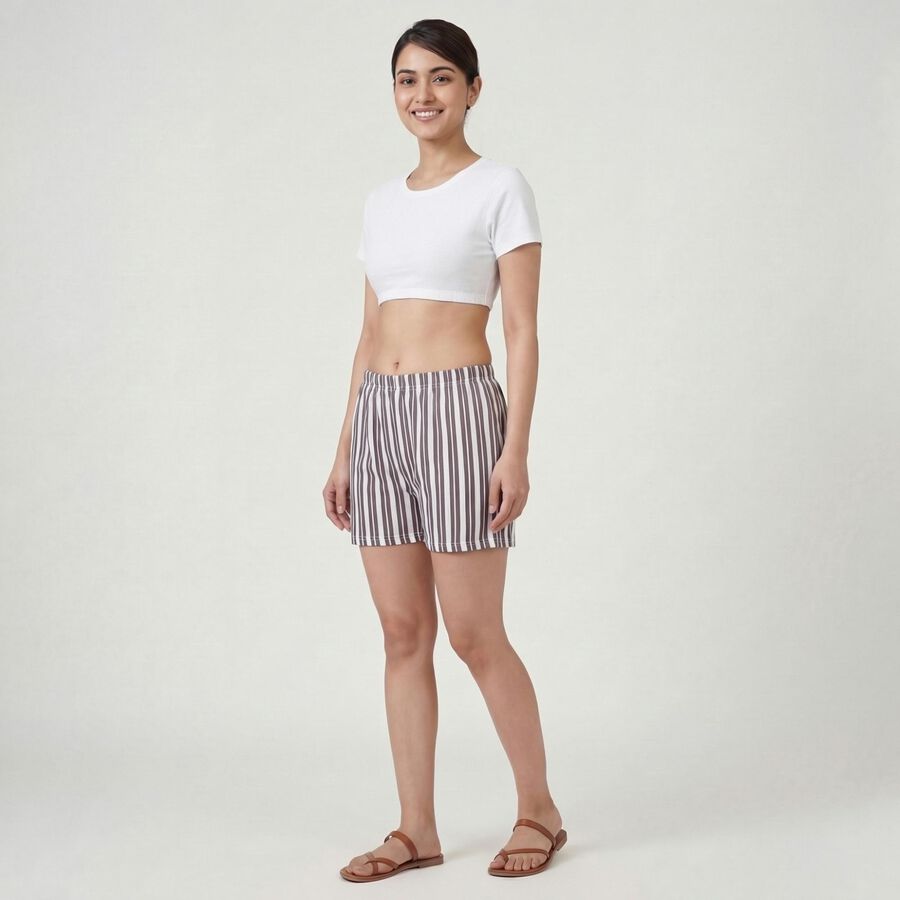 Women's Brown Cotton Blend Casual Shorts, Brown, large