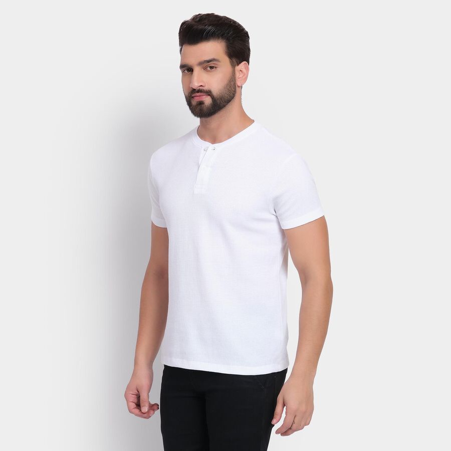 Men's Henley Half Sleeves T-Shirt , White, large image number null
