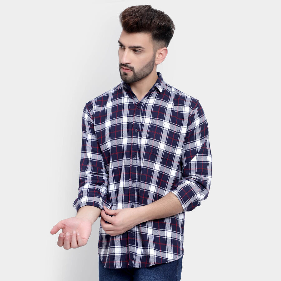Cotton Checks Casual Shirt, Navy Blue, large image number null