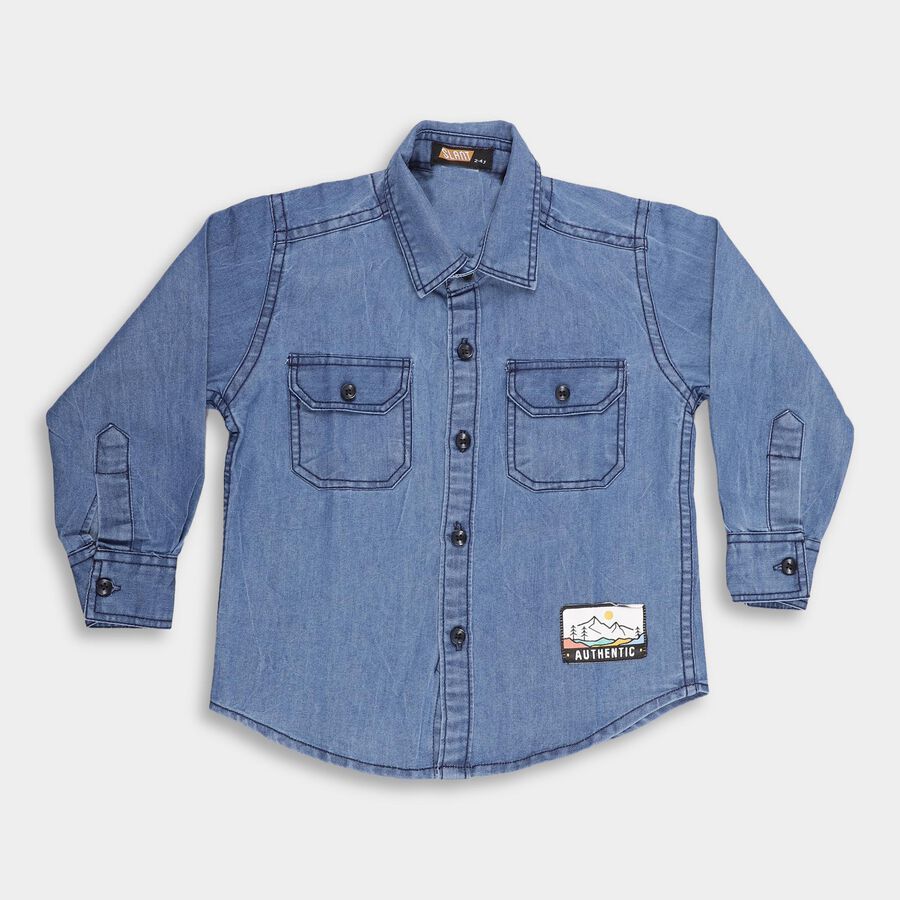 Boys' Casual Shirt, मध्यम नीला, large image number null