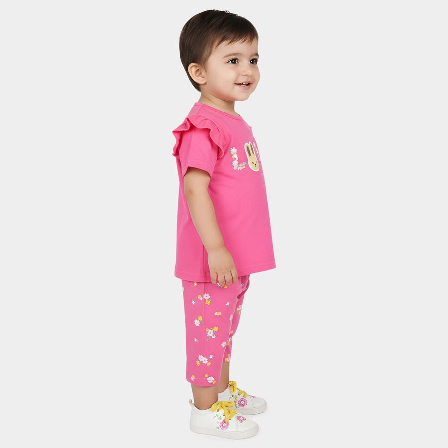 Infants' Pink Cotton Solid T-Shirt and Capri Set, Pink, large