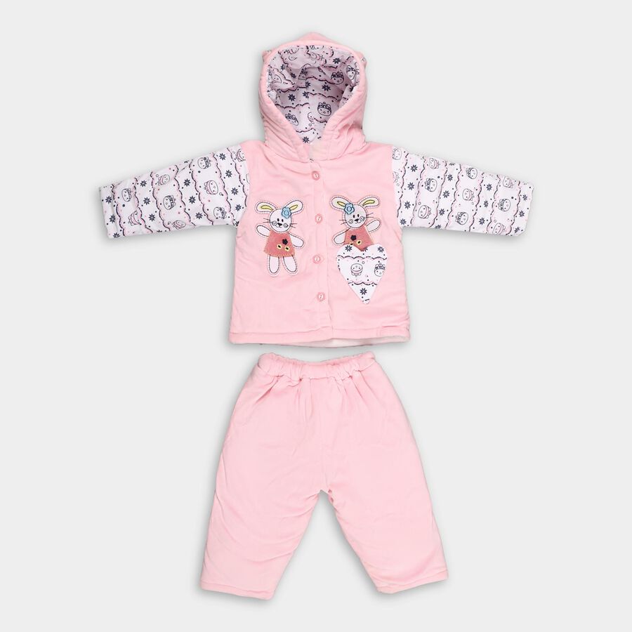 Infants Soft Baby Pink Hooded Casual Jump Suit, Pink, large image number null