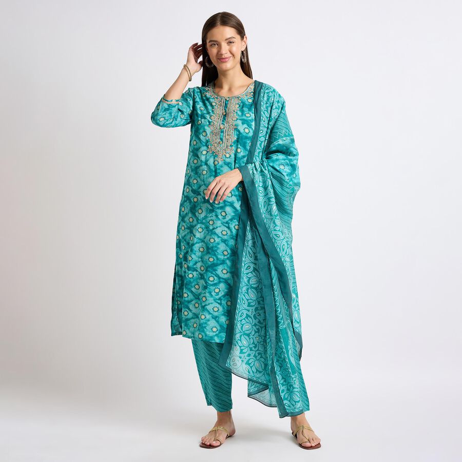 Ladies' Ethnic Set , टील ब्लू, large image number null
