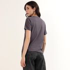 Women's Dark Grey Round Neck Casual T-Shirt, Dark Grey, small