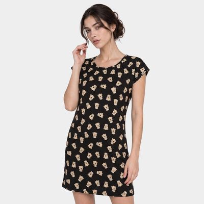 Women Black Round Neck T-Shirt Style Nighty