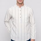 Men's White Mandarin Collar Striped Kurta, सफ़ेद, small