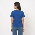Women's Blue Round Neck Regular T-Shirt, Blue, small