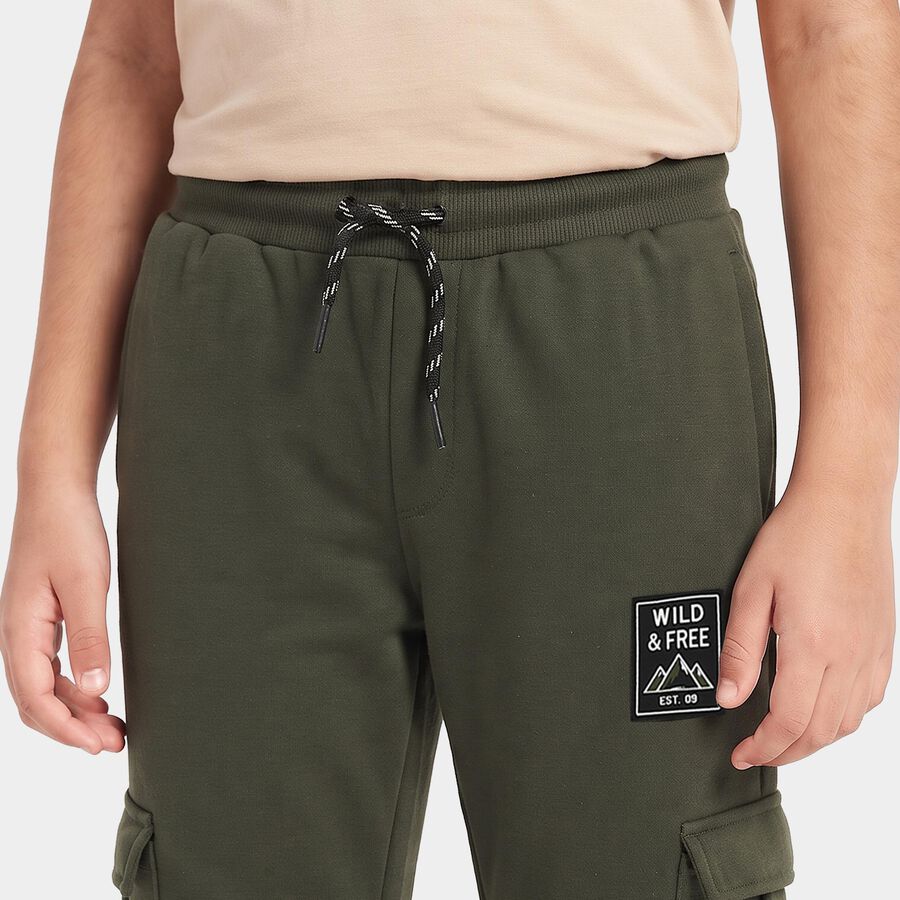 Boys' Olive Green Regular Fit Cargo Winter Pyjama, ओलिव, large
