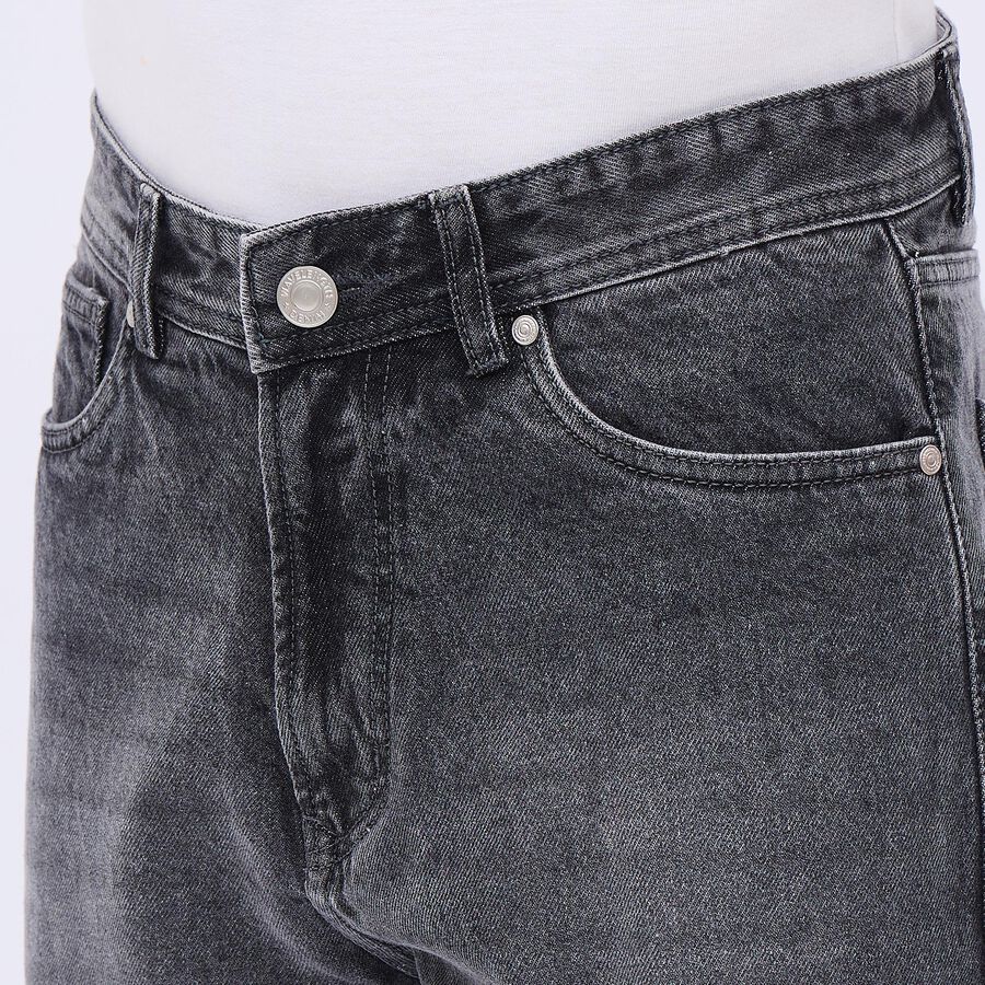 Men's Washed Black Straight Fit Five-Pocket Jeans, Light Grey, large image number null