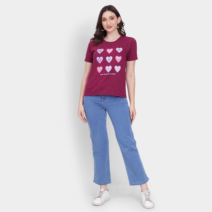 Ladies' Round Neck T-Shirt , वाइन, large image number null