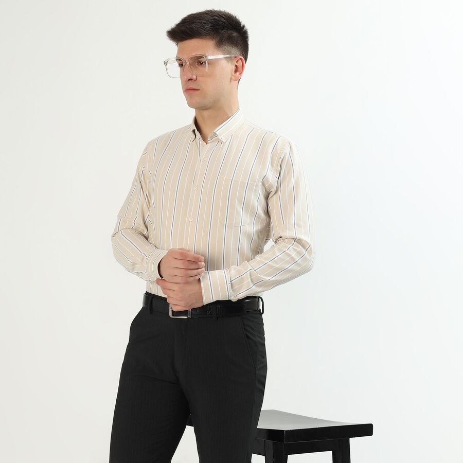 Men's Light Beige Button-Down Classic Formal Shirt, Beige, large image number null