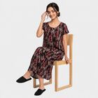 Women's Black Round Neck Maxi Nighty, Black, small