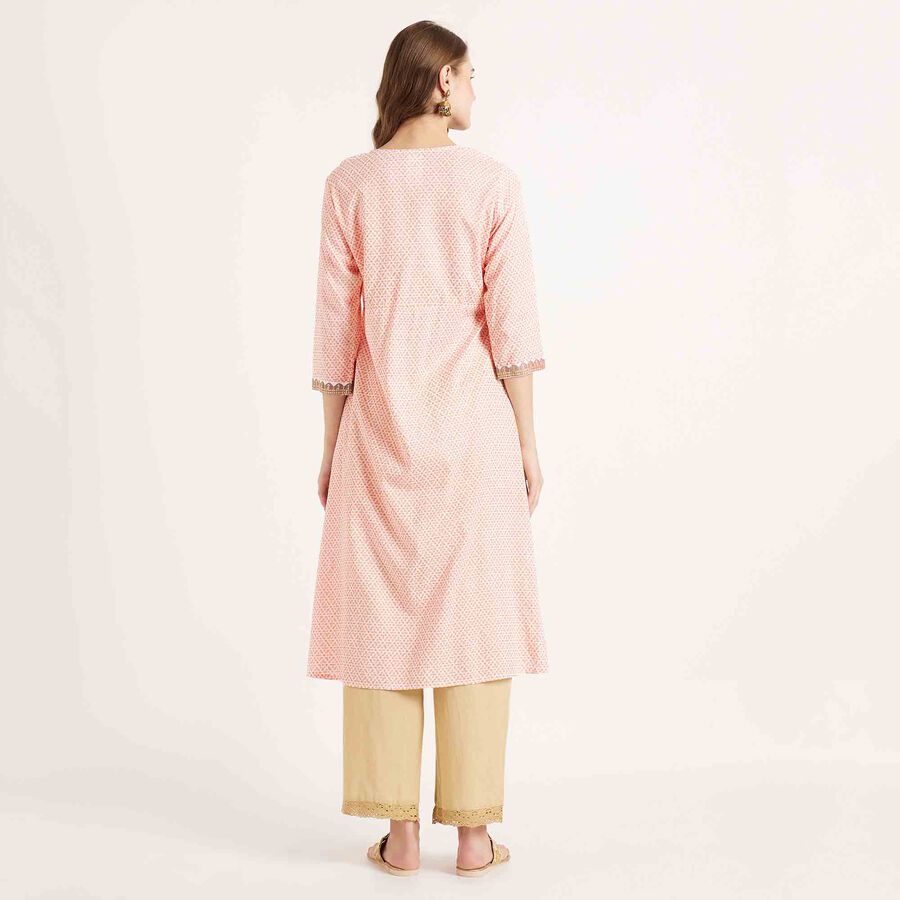Embroidered 3/4th Sleeve Kurta, White, large image number null