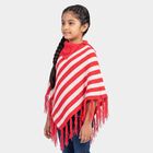 Girls' Light Pink Crew Neck Striped Poncho Pullover, हल्का गुलाबी, small