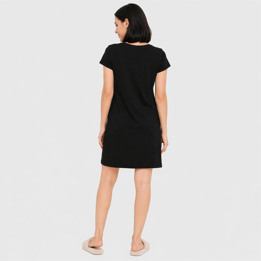 Women's Black Round Neck T-Shirt Style Nighty, काला, large