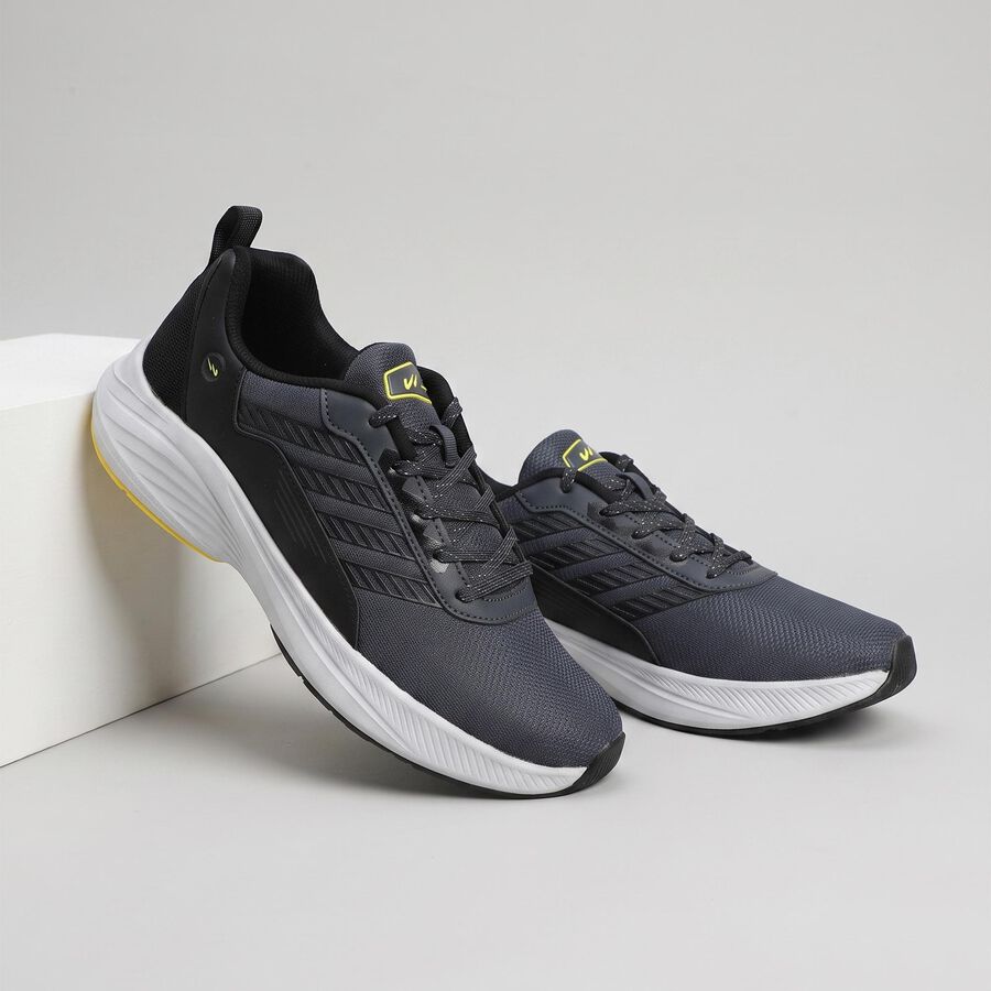 Men's Grey Lace-Up Sneakers, ग्रे, large