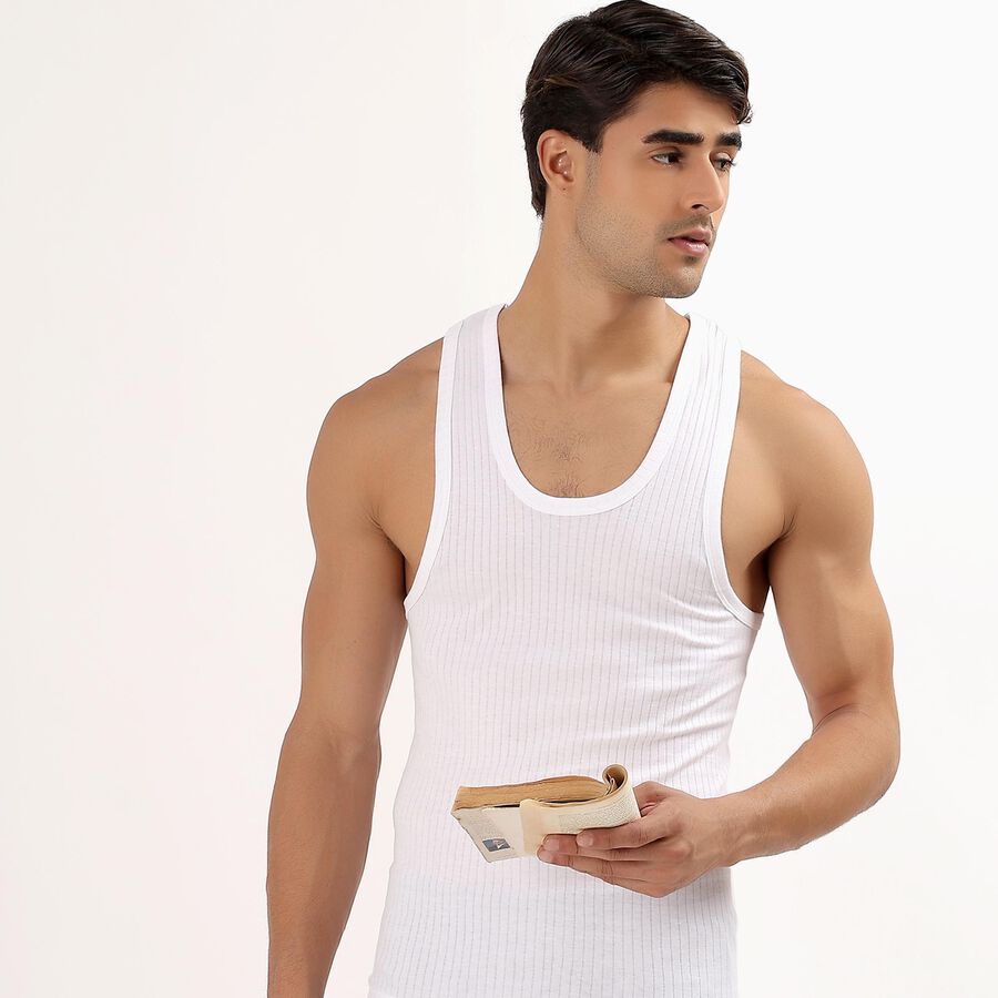 Men's 100% Cotton Vest (Pack of 2), सफ़ेद, large image number null