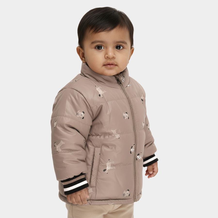 Infant Beige High Neck Casual Jacket, गहरा पीला, large image number null