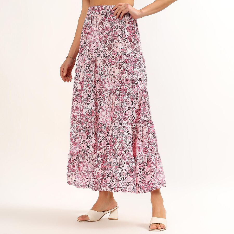 Women's Pink Regular-Fit Pleated Maxi Skirt, गुलाबी, large