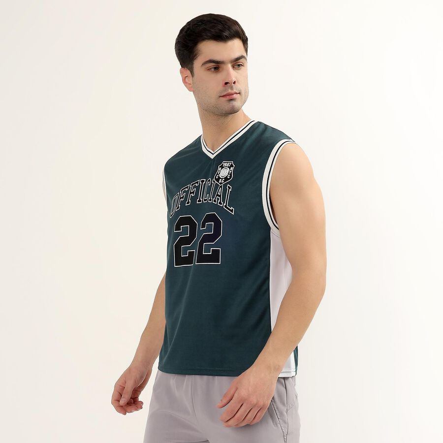 Men's Dark Forest Green V-Neck Athleisure Sleeveless T-Shirt, Dark Green, large