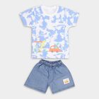 Infants' Blue Round Neck Cartoon Print Baba Suit, Mid Blue, small image number null