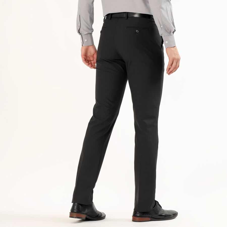 Men's Charcoal Black Slim Fit Flat-Front Formal Trousers, काला, large image number null