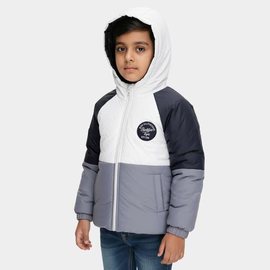 Boys Light Grey and Navy Hooded Casual Jacket, हल्का नीला, large image number null