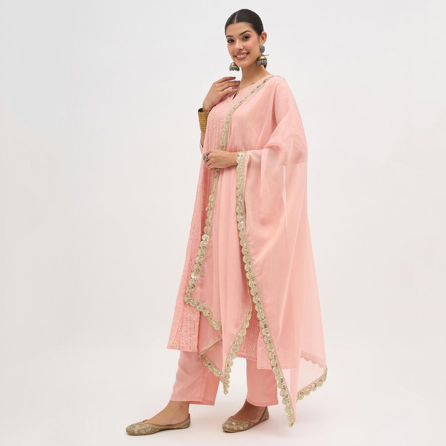 Women's Light Pink Round Neck Embroidered Kurta, Light Pink, large image number null