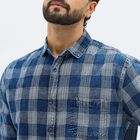 Men's Deep Denim Blue Cotton Full Sleeve Spread Collar Casual Shirt, मध्यम नीला, small image number null