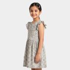 Girls' Cream Floral Printed Fit and Flare Frock, ऑफ व्हाइट, small