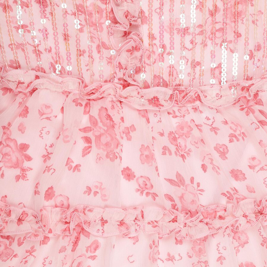 Girls' Soft Pink Round Neck Romantic Dress, Light Pink, large image number null