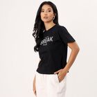 Women's Black Cotton Round Neck Minimalist T-Shirt, Black, small