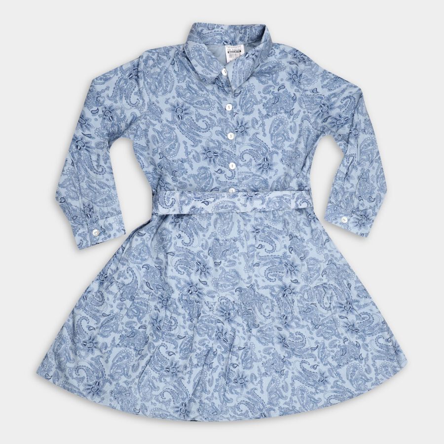 Girls' Dress, मध्यम नीला, large image number null