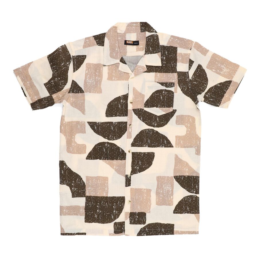 Boys Beige and Brown Cotton Half Sleeve Cuban Collar Casual Shirt, Beige, large image number null