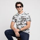 Men's White Cotton Round Neck Camouflage Regular T-Shirt, सफ़ेद, small