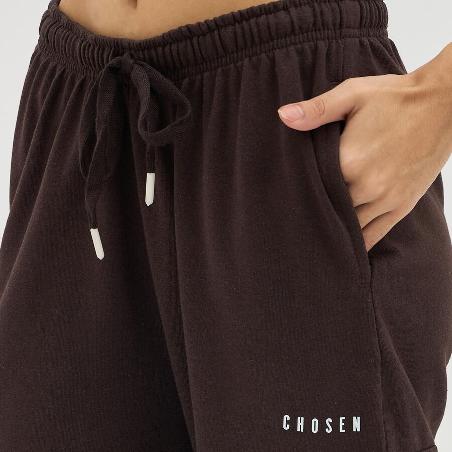 Women's Deep Chocolate Brown Regular Fit Cargo Track Pants, Maroon, large image number null