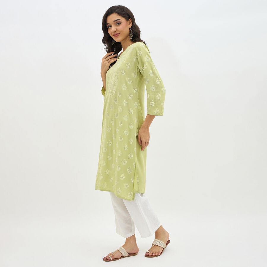 Women's Light Sage Green Notch Neck Printed Kurta, हल्का हरा, large image number null