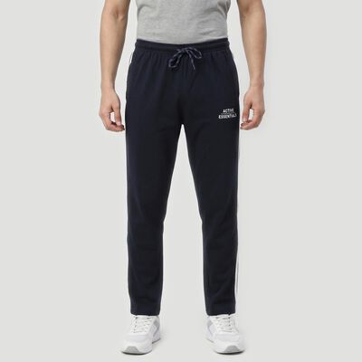 Men's Navy Blue Regular Fit Solid Track Pants