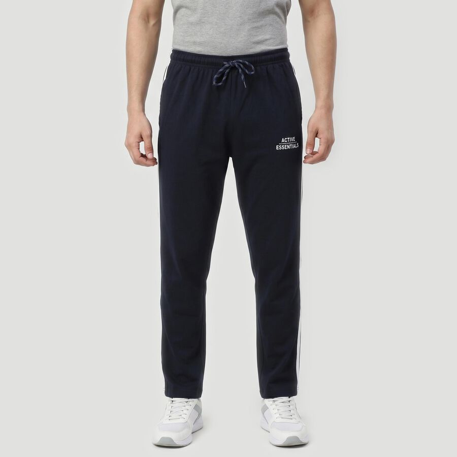 Men's Navy Blue Regular Fit Solid Track Pants, नेवी ब्लू, large