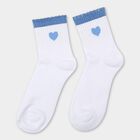 Women's Bright White Ankle-Length Heart Design Socks, Light Blue, small