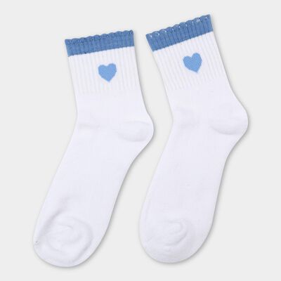 Women's Bright White Ankle-Length Heart Design Socks