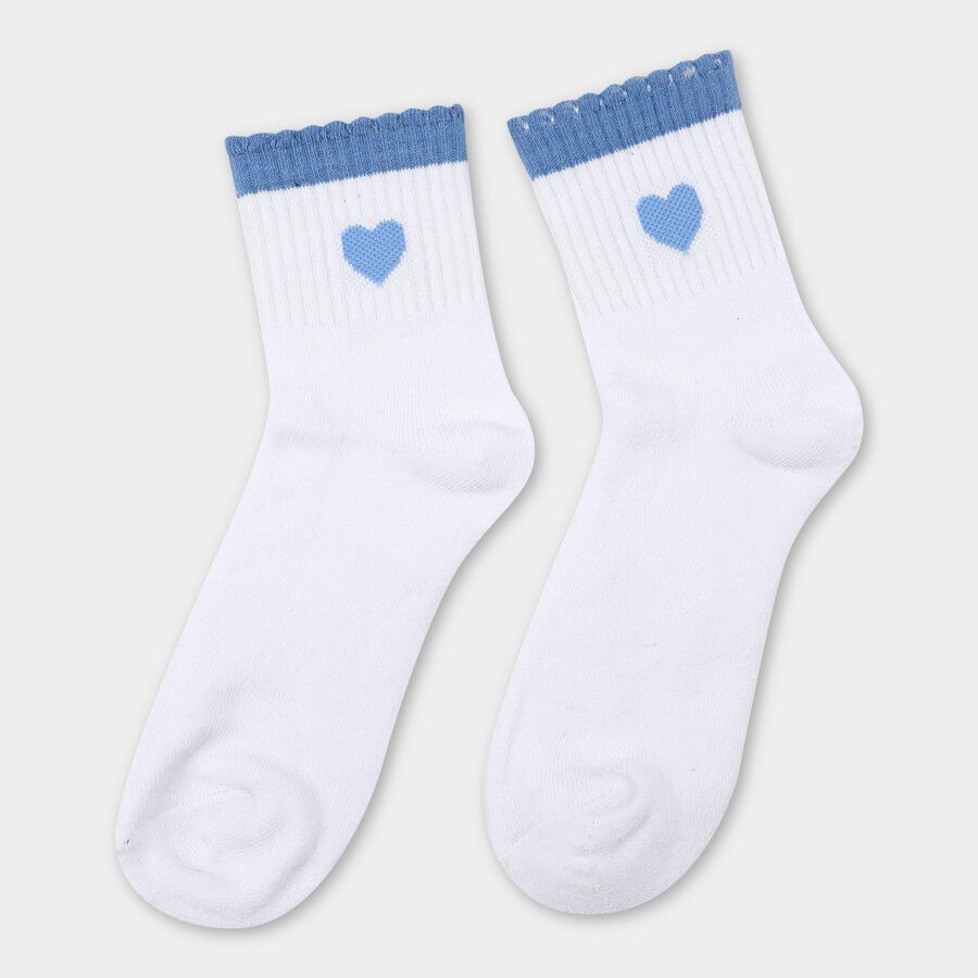 Women's Bright White Ankle-Length Heart Design Socks, Light Blue, large